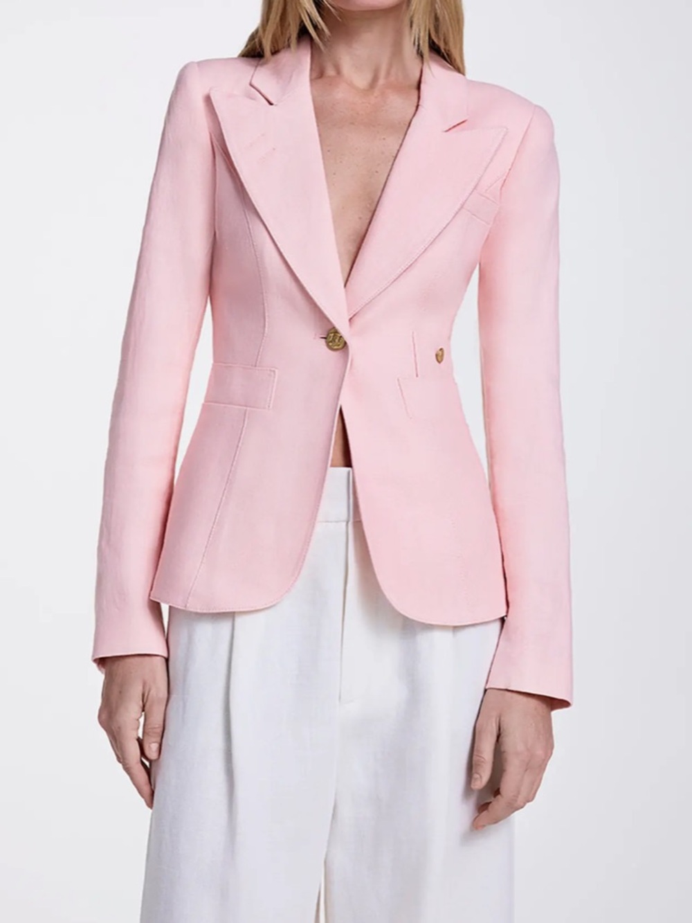Smythe Linen Classic Duchess Blazer Jacket 
Size 6P Color Ballet Linen